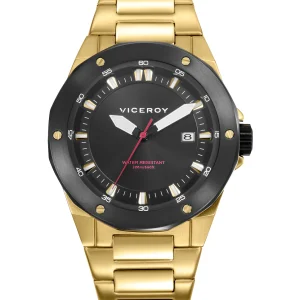 Reloj Acero Ip Dorado Y Negro Brazalete Sr Va