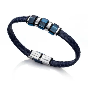 Pulsera  Acero, Piel Y  Ip Azul Sr Fashion