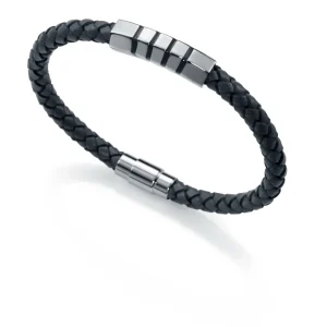 Pulsera  Acero  Y Piel Gris Sr Fashion