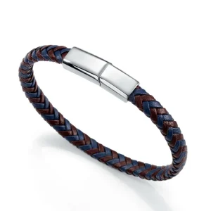 Pulsera Acero, Piel Azul Y Marrón Sr Fashion
