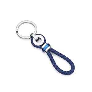 Llavero Acero Ip Azul Y Piel Azul  Sr Fashion