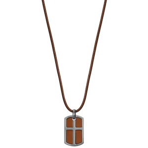 Collar Placa Acero Y Piel Forma Cruz Sr Fasn