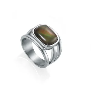 Anillo Acero Triple Piedra Verde Sra Fashion