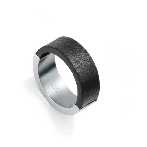 Anillo De Acero Y Mitad Piel Negra Sr Fashn