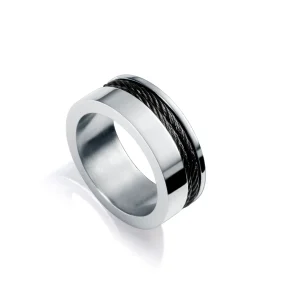 Anillo De Acero Con Cables Negros Señr Fsn