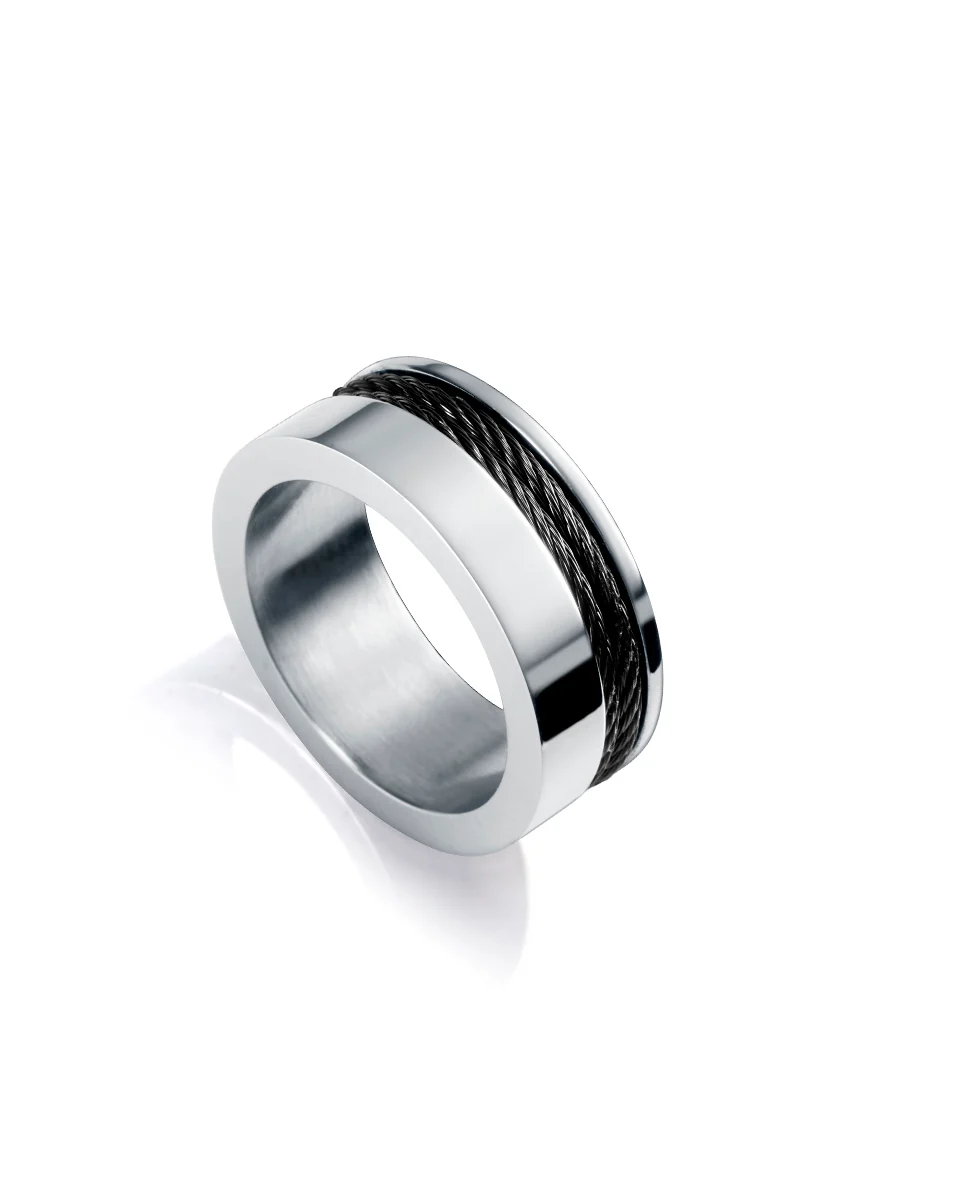 Anillo De Acero Con Cables Negros Señr Fsn