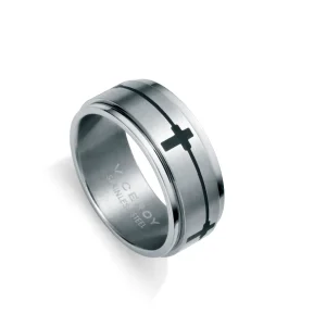 Anillo De Acero Grabado Cruz Negra Sr Fsn