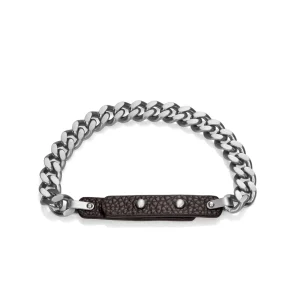 Pulsera De Acero Cierre De Piel Marrón Sr Fsn