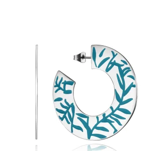 Aros Acero Estampado Flores Azul Sra Fn