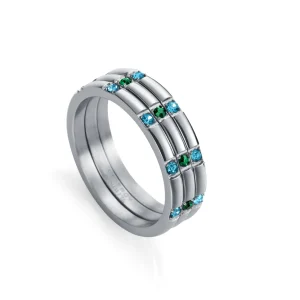 Anillo Acero 3 Tiras Circonits Azules Sra Fn