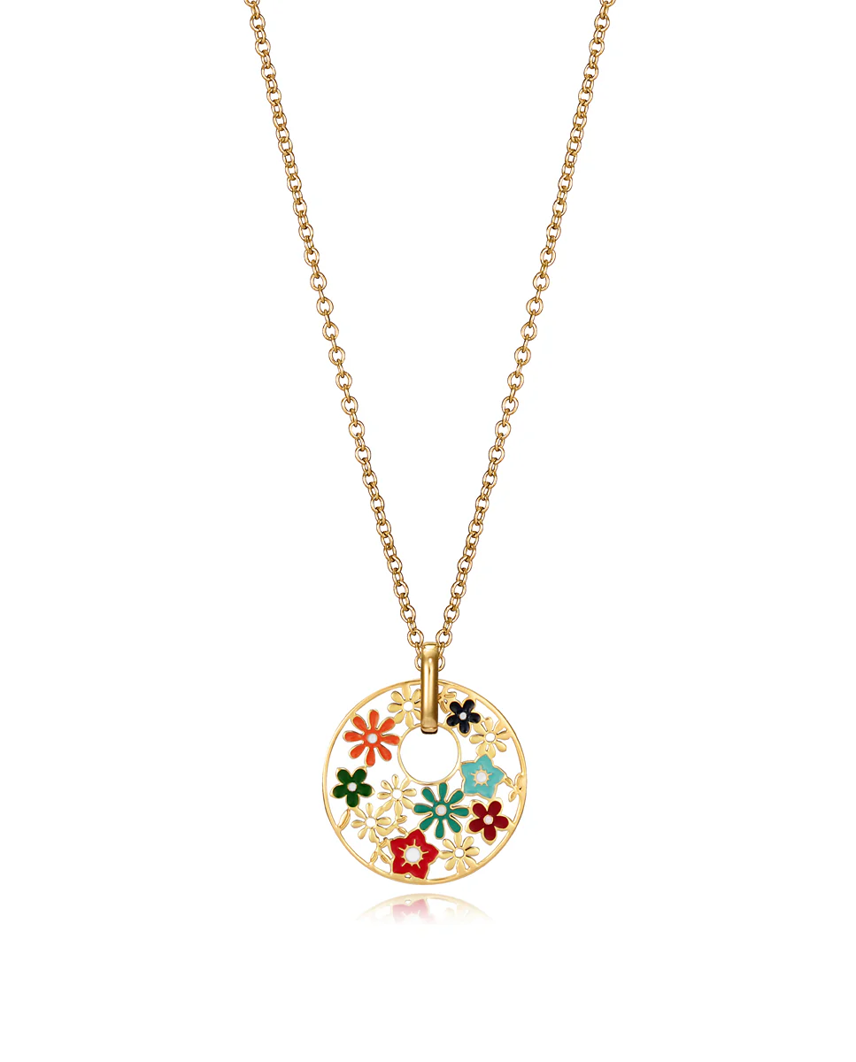 Collar Acero Flores Esmalte Colores Sra Fn