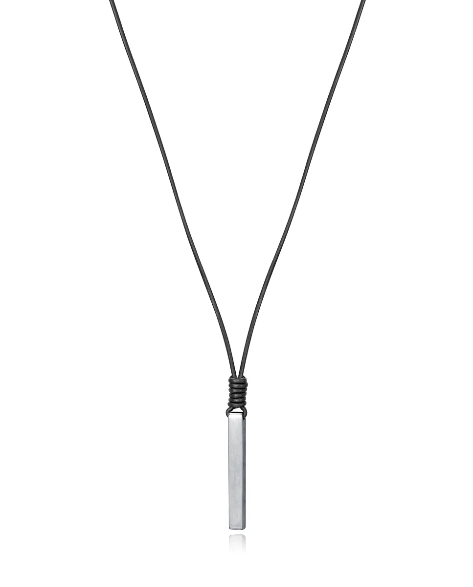 Collar Cuero Negro Con Placa Acero Sr Fn