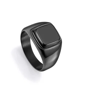 Anillo Acero Ip Negro Piedra Nat Sr Fashion