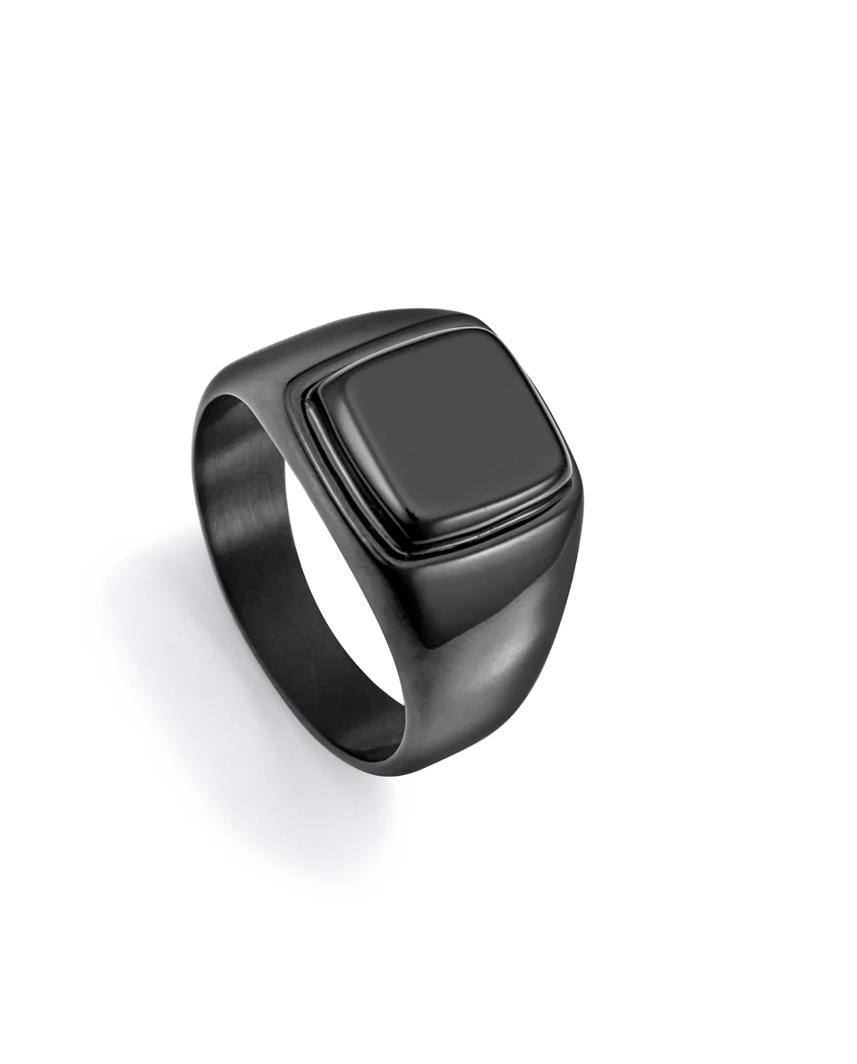 Anillo Acero Ip Negro Piedra Nat Sr Fashion
