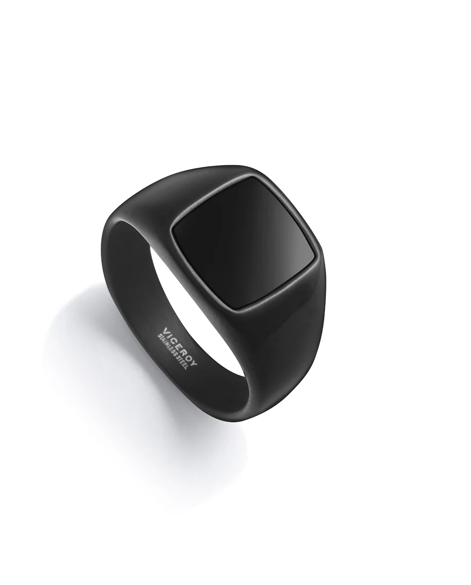 Anillo Acero Ip Negro Piedra Nat Sr Fashion
