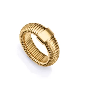 Anillo Acero Ip Dorado Tubogas Sra Fashion