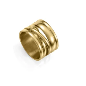 Anillo Acero Ip Dorado Ancho Sra Fashion
