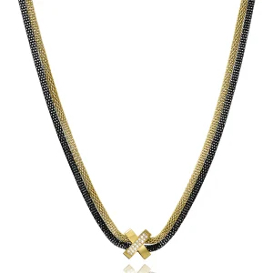 Collar Acero Ip Dorado Y Negro Circ Sra Fshn