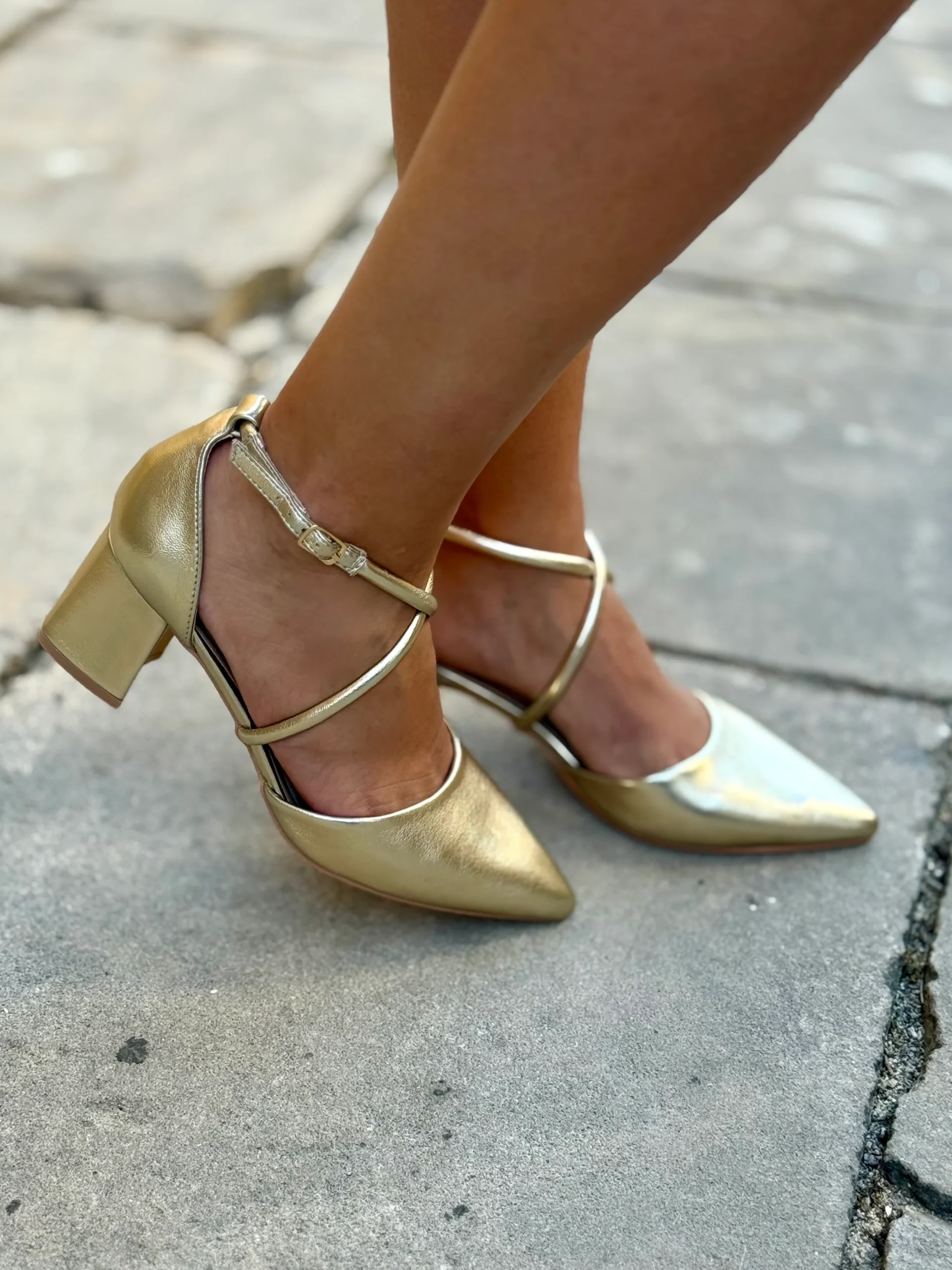 Zapatos Dorados Tacón 6cm Cruzados - Imagen 3