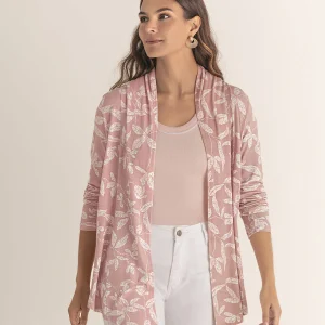 Camiseta abierta manga larga estampada de silueta semiajustada