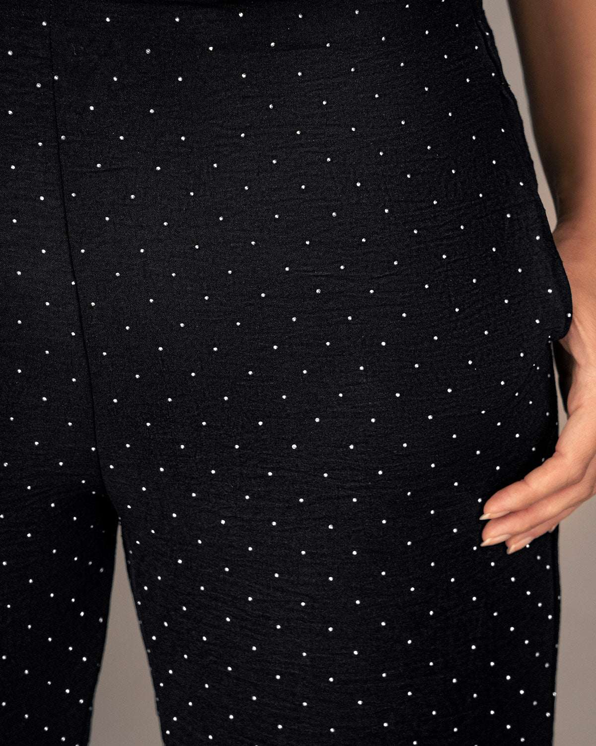 Pantal贸n bota recta en tela con apliques con brillo - Imagen 5