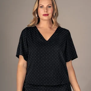 Blusa manga corta con apliques brillantes