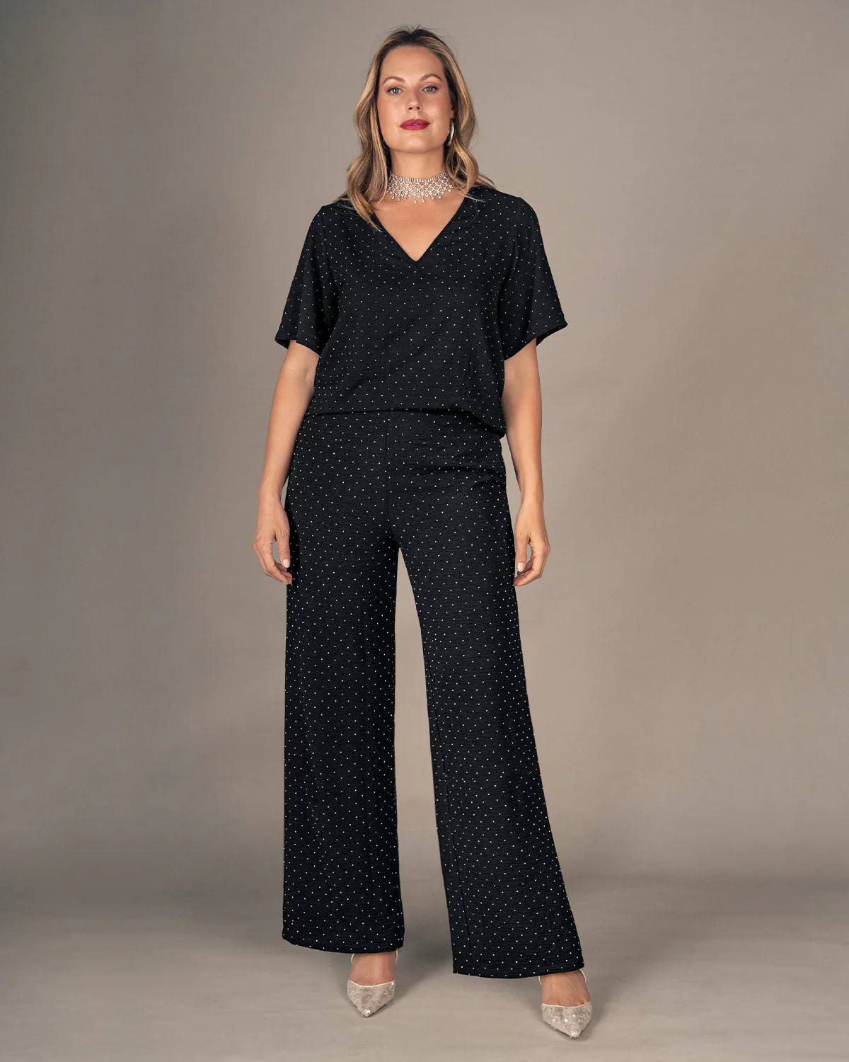 Blusa manga corta con apliques brillantes - Imagen 3