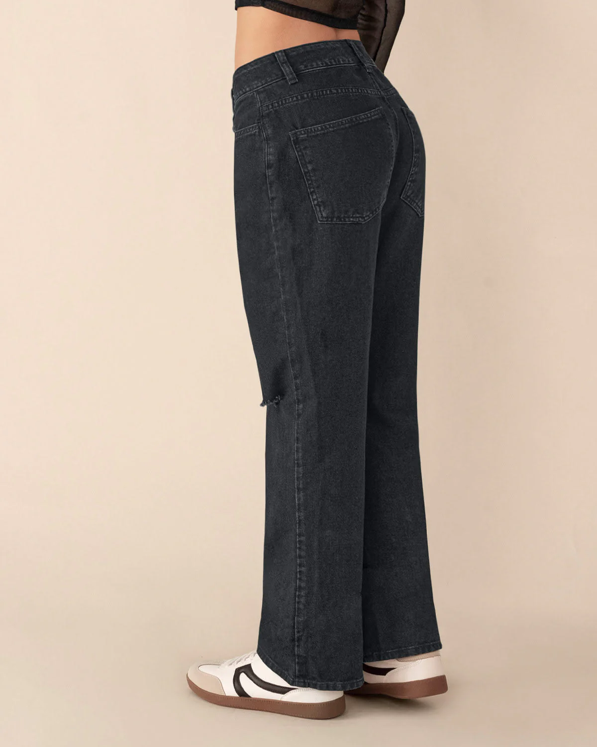 Jean con bota ancha y abertura en rodilla - Imagen 3