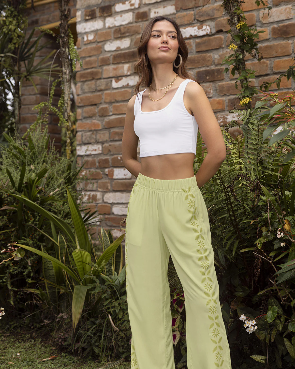 Pantal贸n estampado bota ancha con resorte en cintura - Imagen 7