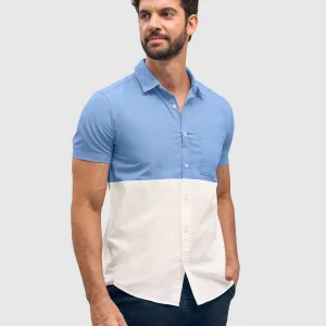 Camisa manga corta con botones  funcionales y bloques de color