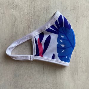 Tapaboca Anatómico Reversible Flores + Azul liso