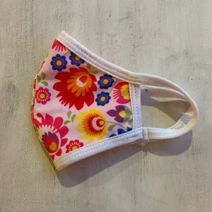 Tapaboca Anatómico Reversible Flores+ Coral fluí liso