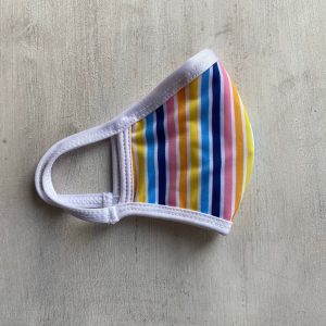 Tapaboca Anatómico Reversible Rayado multicolor + Azul liso