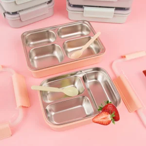 Lunchera base Acero Inoxidable : 4 divisiones - verde Aqua pastel