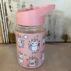 Vaso Botella con pico anti derrame 400 ml Modelo Unicornios + 12 meses
